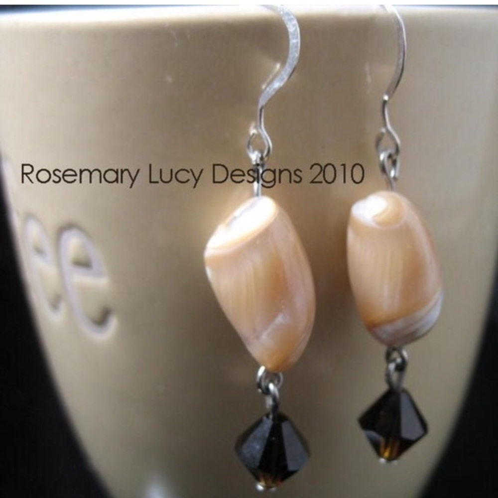 sea fossil shell Swarovski earrings sterling